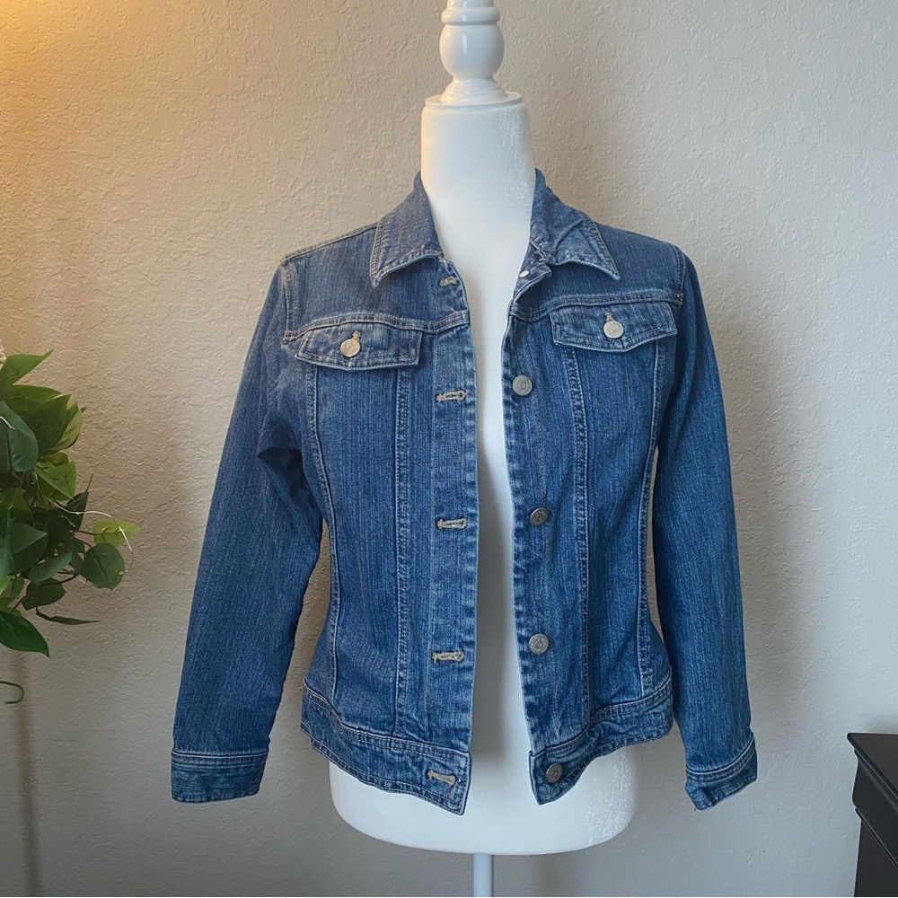 Relativity Dark Blue Jean Jacket with button cuffs petite small